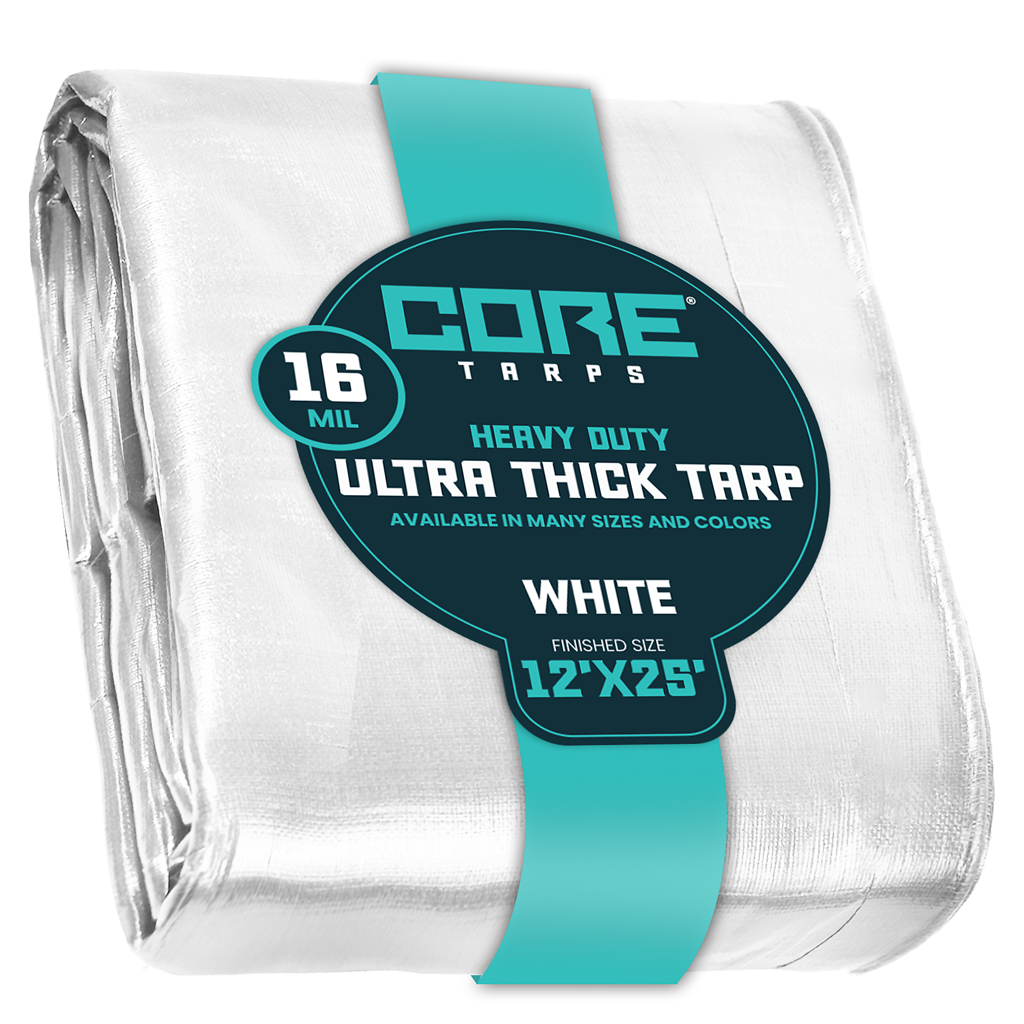 Core Tarps Extra Heavy Duty Tarp Cover — 12ft. x 25ft., 16 Mil, Waterproof, UV Resistant, Rip and Tear Proof, Reinforced Edges, White, Model# CT-304-12X25